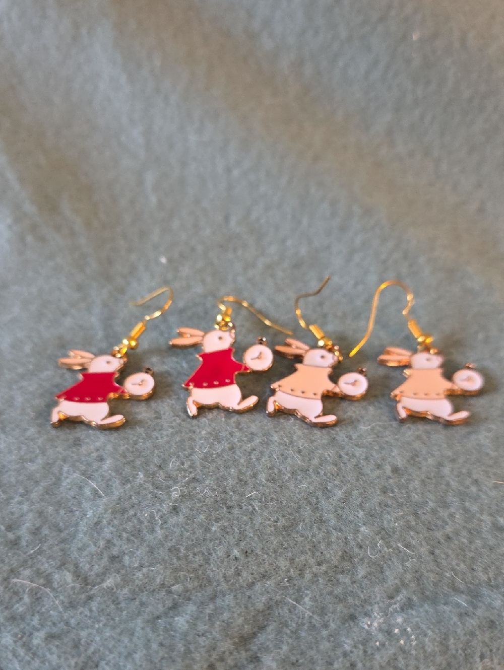 Cute Bunny Enamel Dangle Earrings - Red & Light Pink (Alice In Wonderland)
